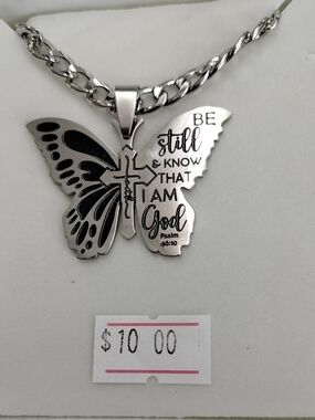 Butterfly Cross Pendant Necklace - Scripture Engraving